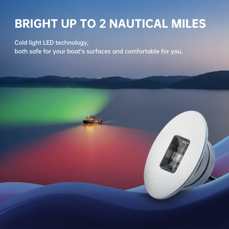 2 Nautical Mile LED Boat Navigation Lights Pair (Silver), Cold LED for Kayak, Pontoon, Yacht, Air Boat, USCG Precise 112.5° Beam Safe Brightest Navigation, Red Port Side, Green Starboard Red Port, Green Starboard Silver