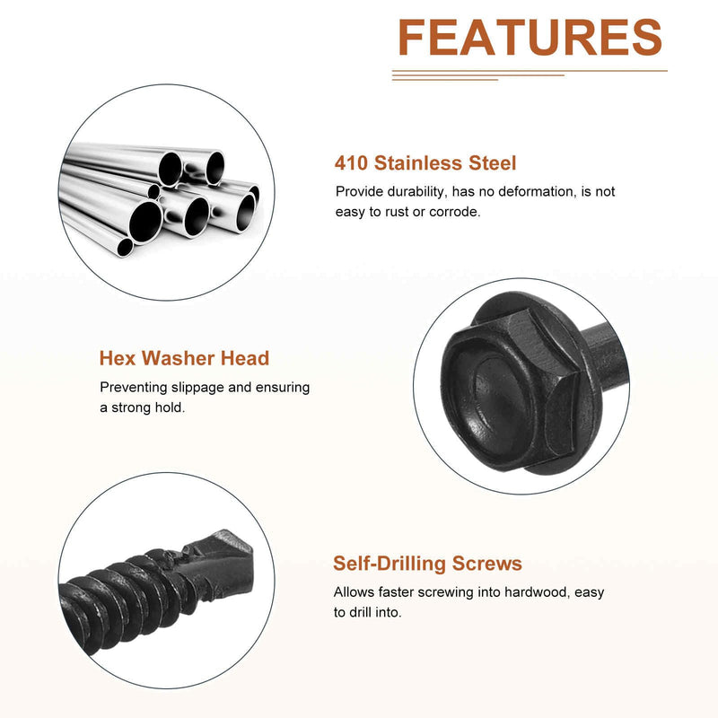 DTGN #12x3 Hex Washer Head Self Drilling Screws - 100Pack - Good for Machine - 410 Stainless Steel Black Oxide - Self Tapping Sheet Metal Screws #12x3" 100
