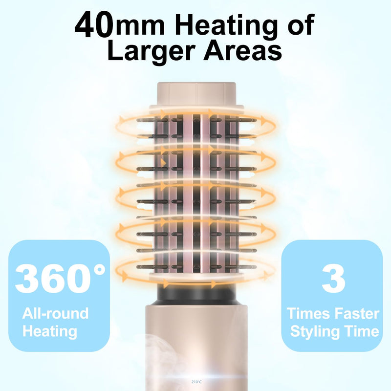 Cordless Hair Curling Brush, 40mm Portable Travel Cordless Hair Curler | 150-210℃, 7000mAh USB Rechargeable Heated Curling Iron and Straighteners for Daily Styling & Travel Gold