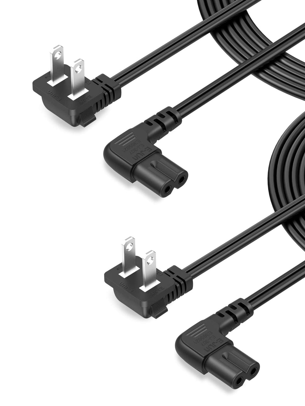 CableCreation 2-Pack 10 Feet Angled 2-Slot Non-Polarized Angle Power Cord (IEC320 C7 to Nema 1-15P), 3M/Black 10ft/2-Pack