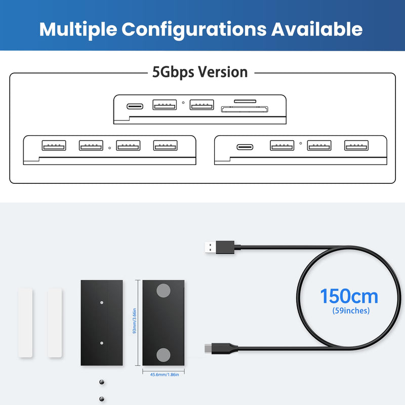EJAY 10Gbps Magnetic USB-C Hub, 4-Port USB 3.2 Gen2 Data Transfer, Includes Sliding Rail, Screws and Sticky Pads for MacBook Laptop PC, Black Hub+1 Slide Rail