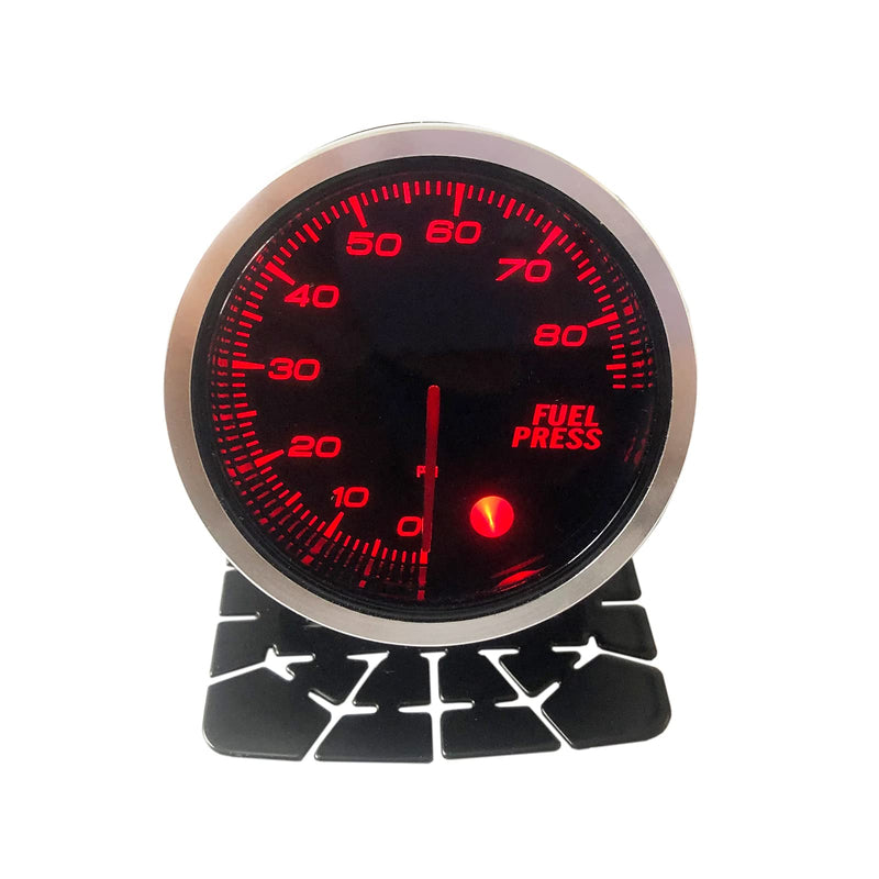 52mm 2-1/16" Fuel Pressure Gauge 7 Color 0-80 PSI Meter with Press Alarm Includes Electronic Sensor and Stepper Motor - Black Dial - Smoked Lens