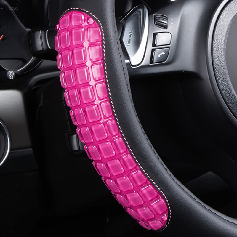 Flying Banner car Steering Wheel Cover Gel Massage Velvet Cool Warm Universal Size 15 inches SUV Truck Anti Slip Odorless Summer Winter (Black Pink, Gel Massage) Black Pink