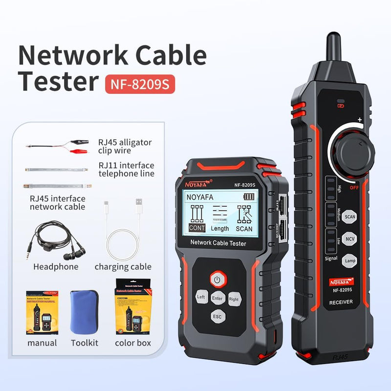 NOYAFA NF-8209S Network Cable Tester, Ethernet Cable Tester with CAT5, CAT6 Line Tracer, PoE, NCV, Length Test, Port Flashing, Fault Line Scan for Cable Grooming, LAN Network Cable Tracer Kit NYF-NF8209S