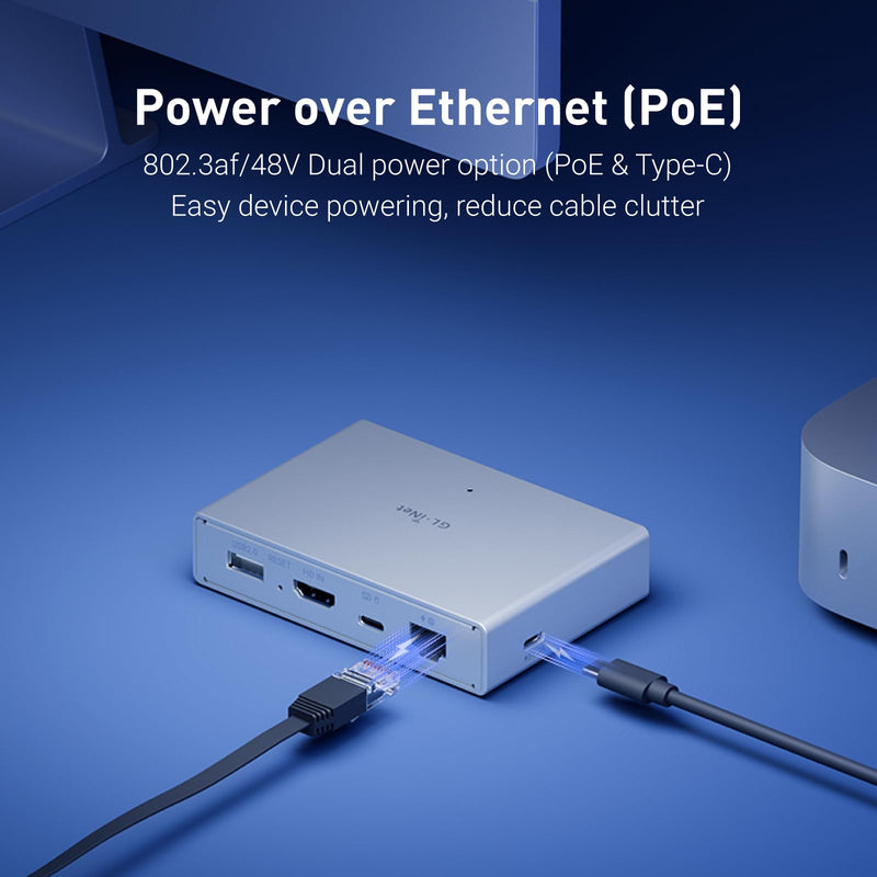 GL.iNet Comet PoE (GL-RM1PE) Remote KVM Control Over Internet - PoE/Type - C Dual Power Option 4K@30Hz,32GB EMMC Tailscale Support for PC Server Remote Access Power Management Adapted KVM Switches
