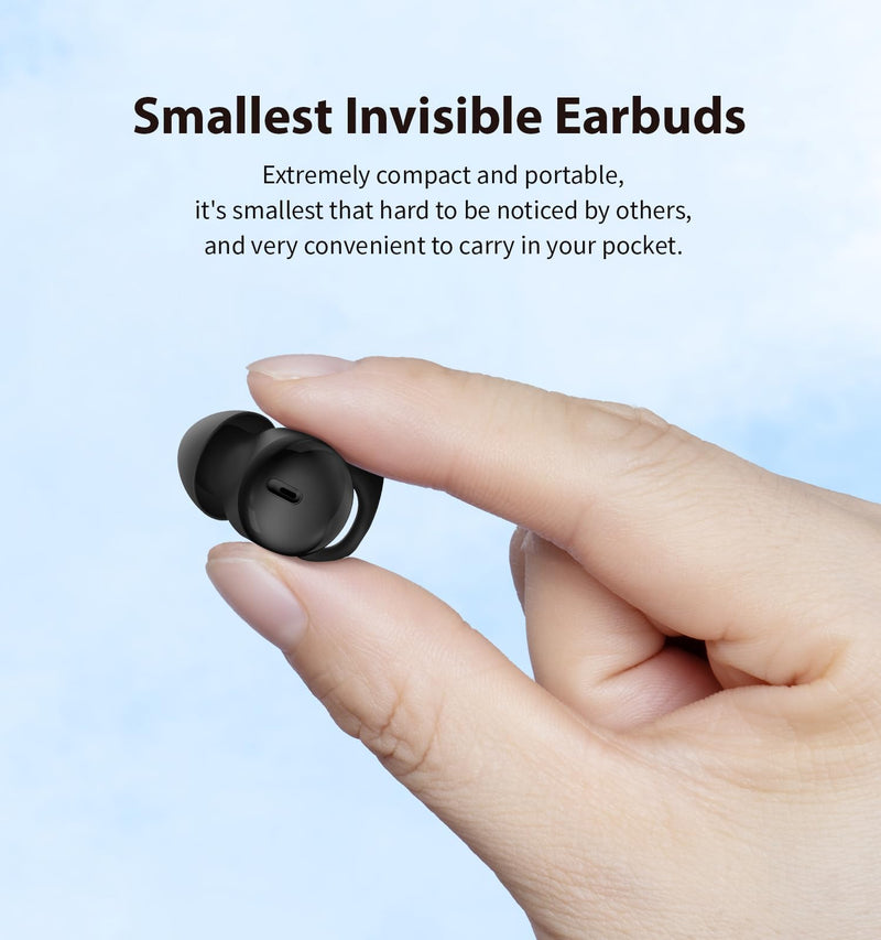 Invisible Sleep Headphones, Sleep Earbuds for Side Sleepers (Black) | Mini Noise Blocking Sleeping Earphones, Bluetooth 5.3 Wireless Earbuds for Sleeping, Working Black