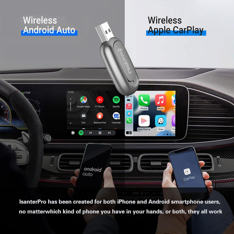 2-in-1 Wireless CarPlay Adapter & Android Auto for Apple iPhone, 2026 Upgrade Mini Bluetooth Dongle Convert Wired to Wireless, Plug & Play, USB A & Type C for 2016+ Cars, iOS 10+,Android 11+