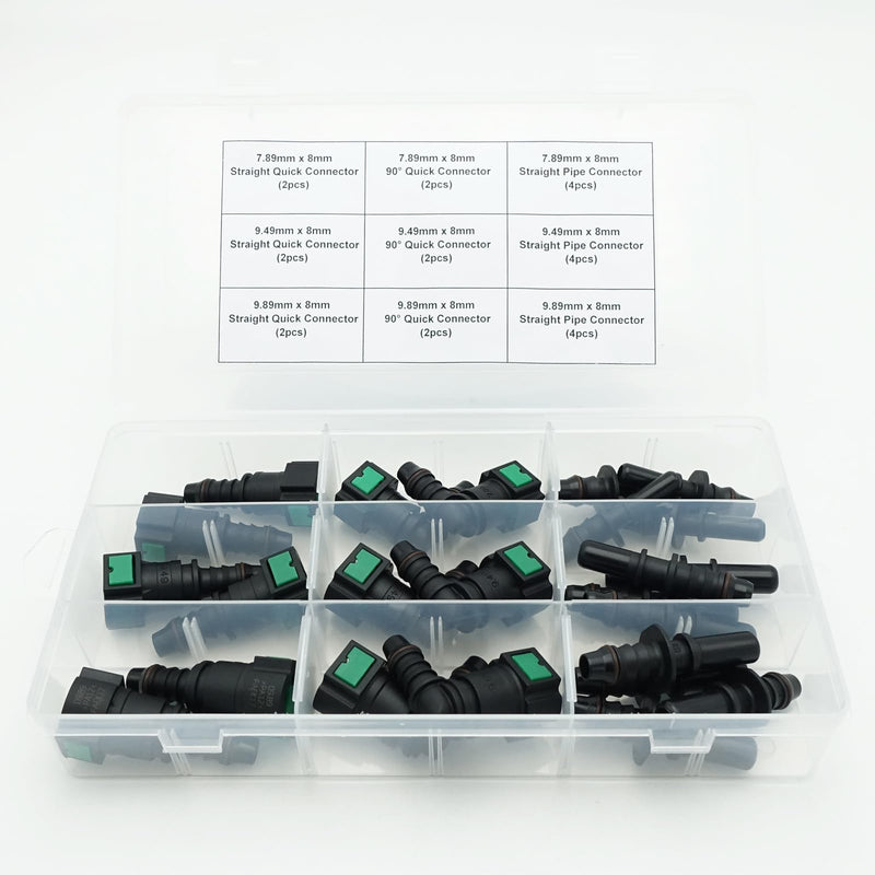 24PCS Assorted Fuel Line Quick Connector Kit, SAE 7.89mm & 9.49mm & 9.89mm to 8mm 24PCS - Assortment - 8mm