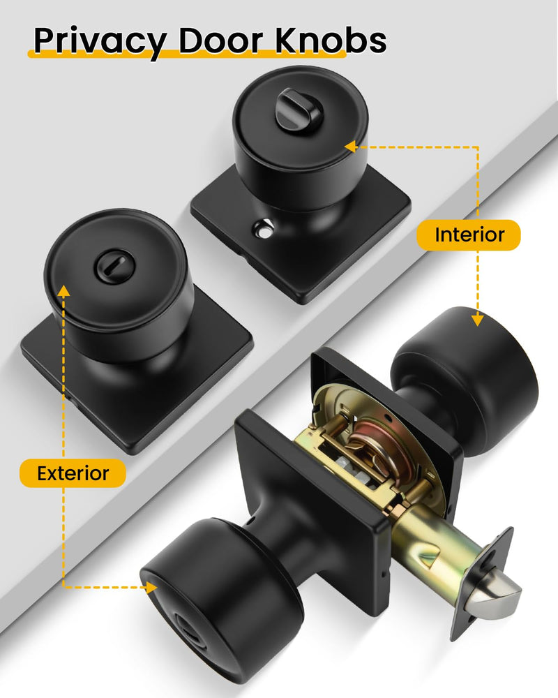 Goldenwarm Black Interior Door Knobs, Matte Black Privacy Door Knobs, Black Square Interior DoorKnobs for Bedroom, Bathroom, Modern Design (1 Pack) 1