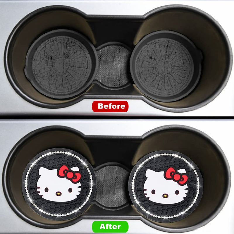 2PCS Cute Kitty Cup Holder Coasters, Black Silicone Anti-Slip Car Coasters,Cup Pads for Home Office,Universal 2.75 Inch B