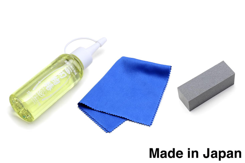 Yoshihiro 100% Pure Tsubaki Japanese Knife Maintenance Oil 3.4 oz & Large Sabitori Rust Erasers Set - Made in Japan