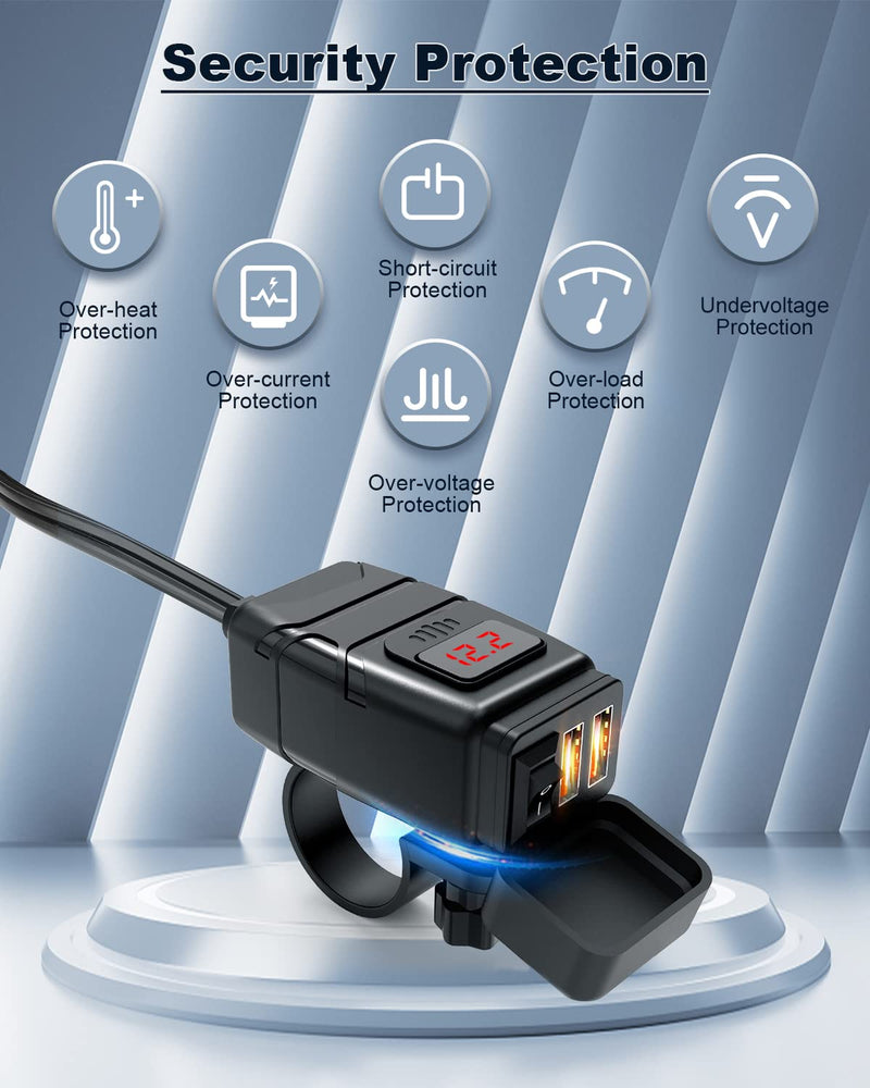 EXTRACTME Motorcycle USB Charger, 6.8A Quick Charge 3.0 Dual USB Motorcycle Phone Charger with Voltmeter & ON/Off Switch, Waterproof Quick Disconnect SAE to USB Adapter for Phone, Tablet, GPS Red Voltmeter Motorcycle Phone Charger