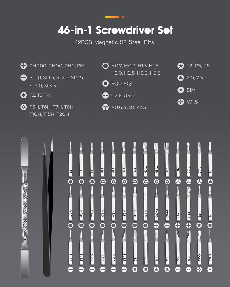 Kingsdun Precision Screwdriver Set, 46-in-1 Small Screwdriver with 42 Magneitc Bits Torx Star, Electronic Repair Tool Kit for Computer Laptop Macbook Xbox Phone Eyeglasses Switch RC Watch DIY