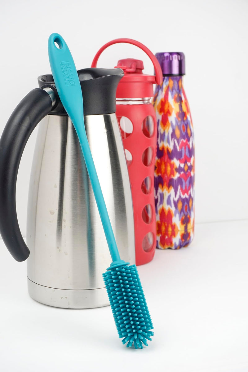 RSVP International Kitchen Scrubber Collection Dishwasher Safe, Silicone Bottle Brush, 12.5", Turquoise Silicone Bottle Brush, 12.5"