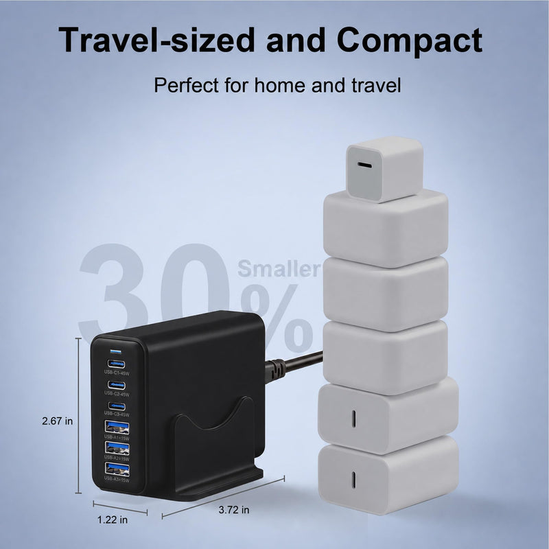 180W GaN Charging Station, 6 Port Desktop Charger, 3 Ports 45W | Fast Charging Block for Multiple Devices, 3 USB C 45W, 3 USB A 15W, Work for Samsung Galaxy, MacBook, iPhone, Home Office Black-180 3A+3C Ports