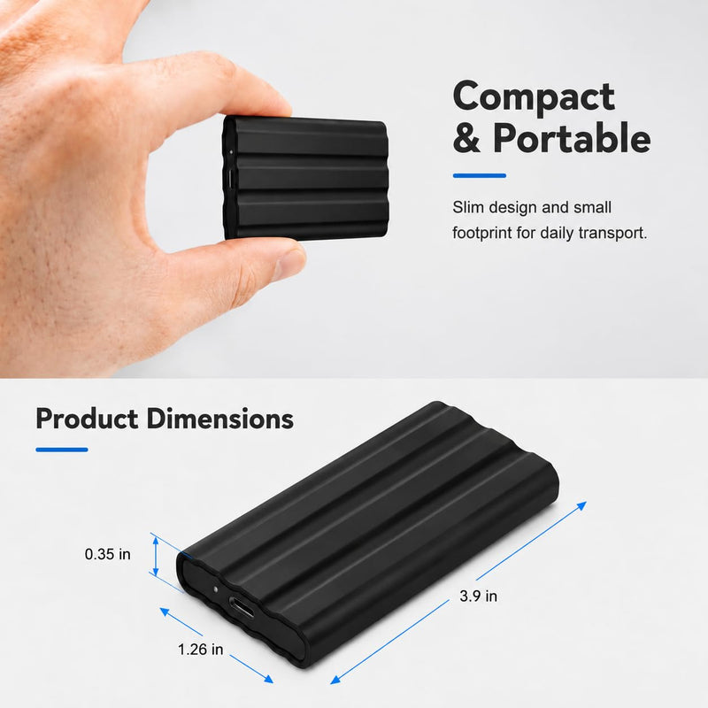 1TBPortable External Hard Drive,Ultra Slim Portable HDD,Type-C,External Hard Drive Compatible with PC, Mac, Laptop -Black