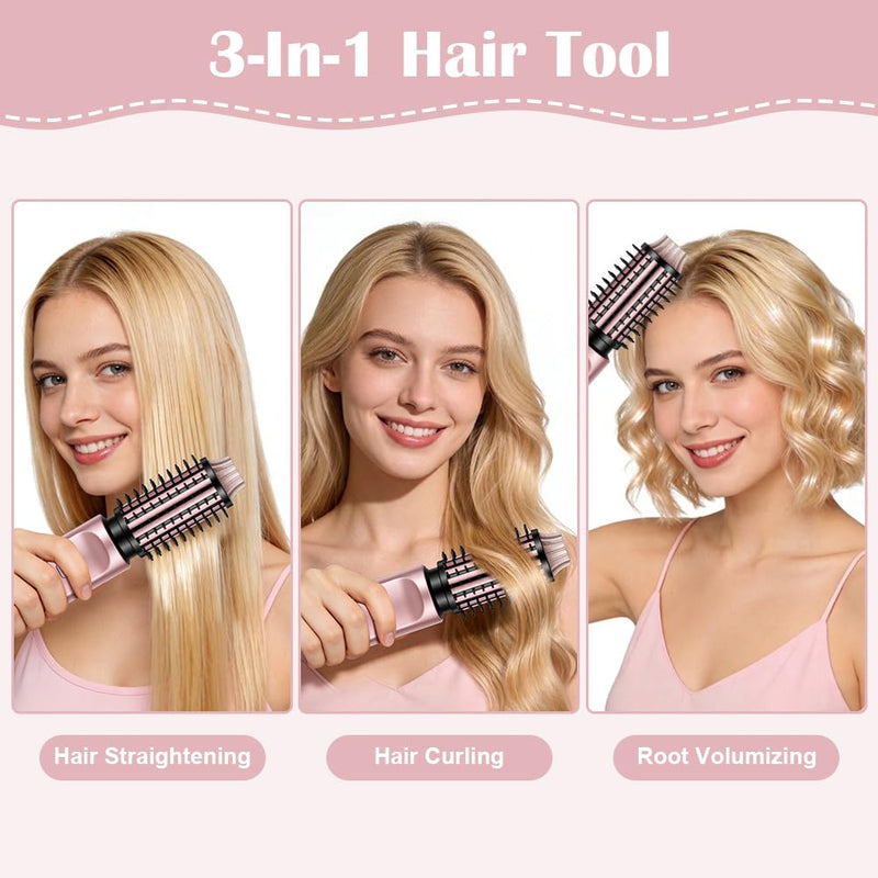 Thermal Brush,Blowout Boost Ionic Round Heated Hot Brush,2-in-1 Styling Tool,38mm Barrel,4 Temperature Settings,Create Natural Curls,Bouncy Hair,Easy to Use,Lightweight Dual,Pink