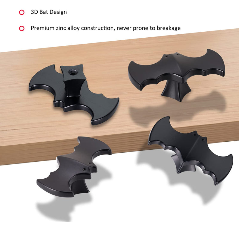 10 Pack | Solid Gothic Dresser Drawer Knobs Black Bat-Shaped Drawer Pulls are Made of High-End Zinc Alloy,Heavy-Duty, 2.5-in Overall Length. 10