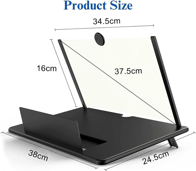 18" Screen Magnifier for Mobile Phone,3D HD Cell Phone Magnifying Projector Screen Enlarger for Movies, Videos, and Gaming,Foldable Phone Stand with Screen Amplifier,Supports All Smartphones (Black) Black-18inch