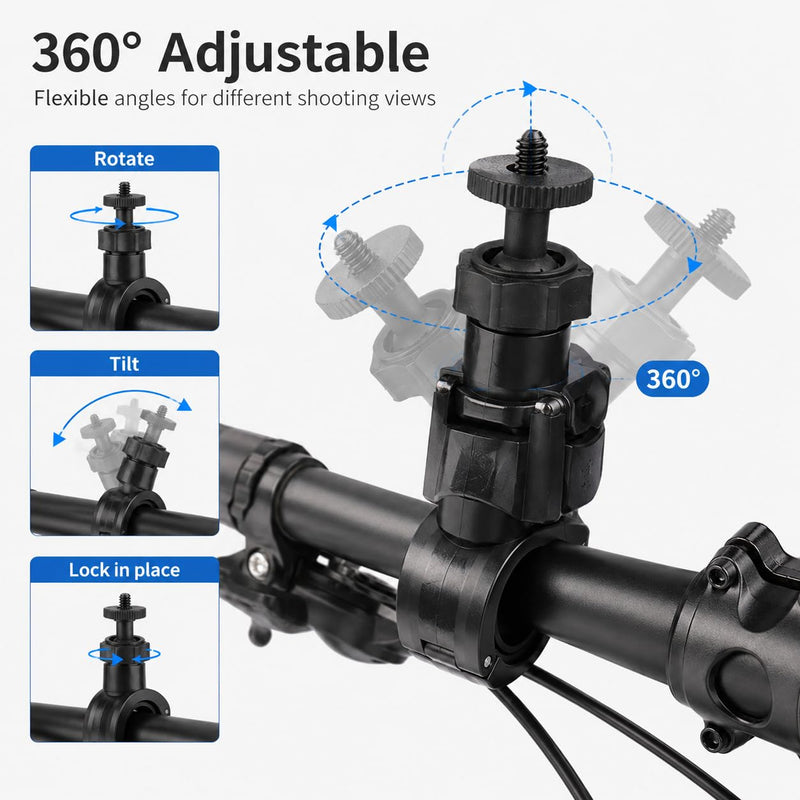 ABS Bike Camera Mount Holder, 1/4 Inch Screw Handlebar Clip Bracket for Action Cameras and Portable Speakers, Adjustable Bicycle Accessory