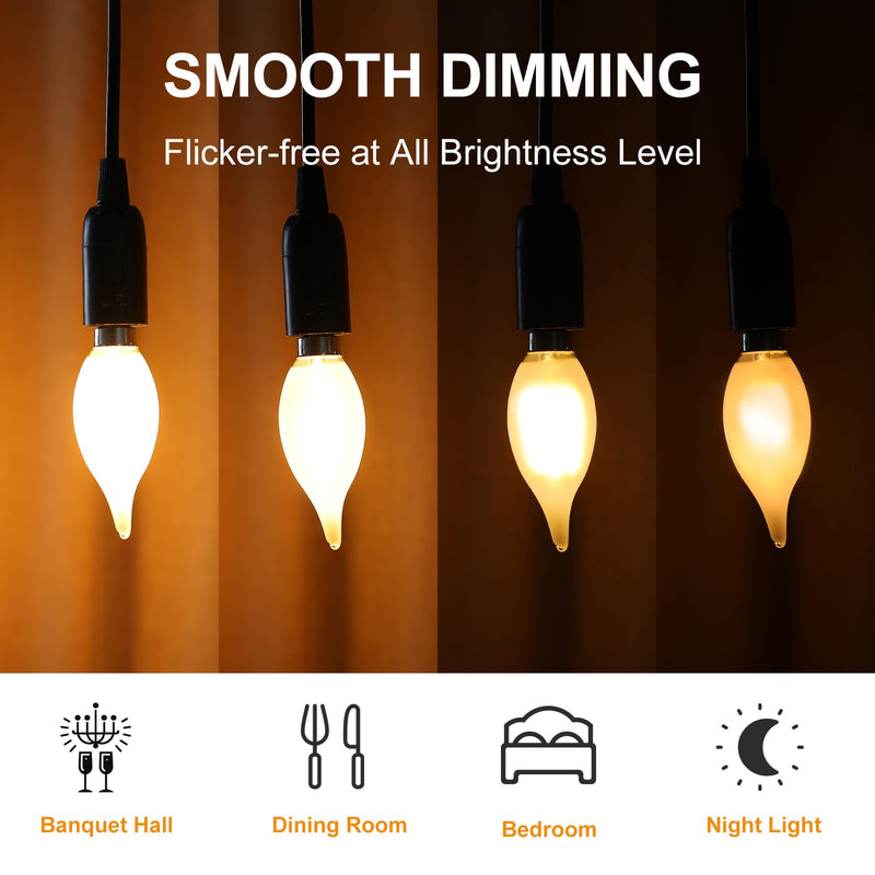 E12 LED Chandelier Light Bulbs, 4W(40w Equivalent) Dimmable C11 Frosted Glass, 450 Lumens, 2700K Soft White, Candle Shaped, Ideal for Candelabras Open Fixtures, 12-Pack 12 Pack