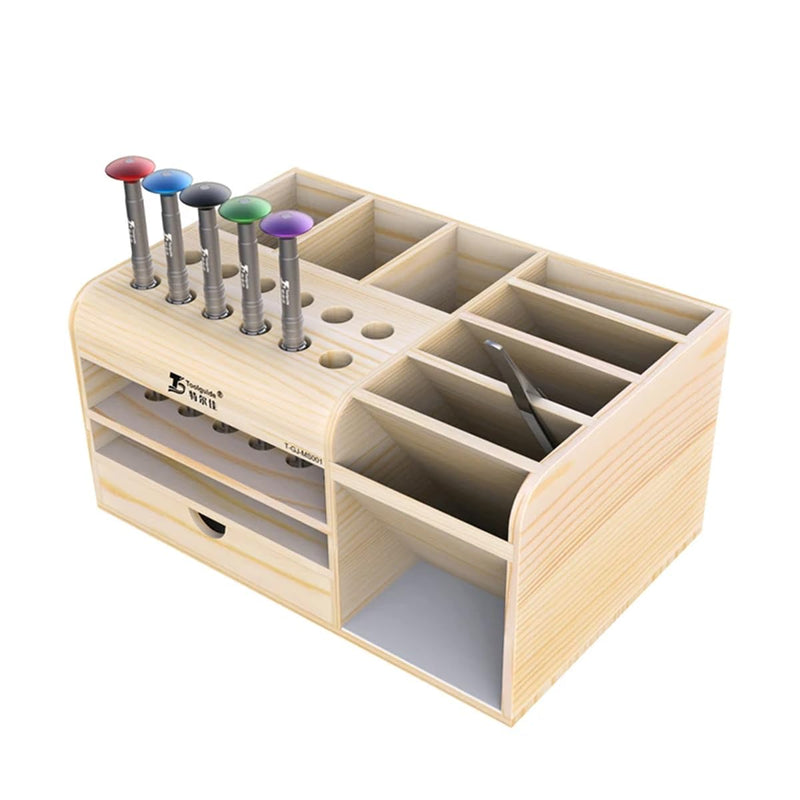  [AUSTRALIA] - HZY Classic Wooden Tool Box with 20 Compartments for Screwdriver, Tweezers, Mobile Phone Repair, Desktop, Home DIY, Brown