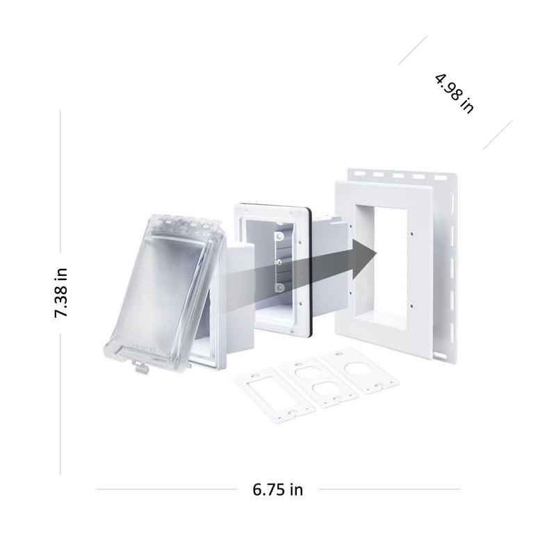 TayMac MR420CW 1-Gang Recessed Enclosure Extra Duty, 6-in-1 Nonmetallic Weatherproof in-Use Cover, Horizontal/Vertical, White Clear/White 1 Gang Wall Plate