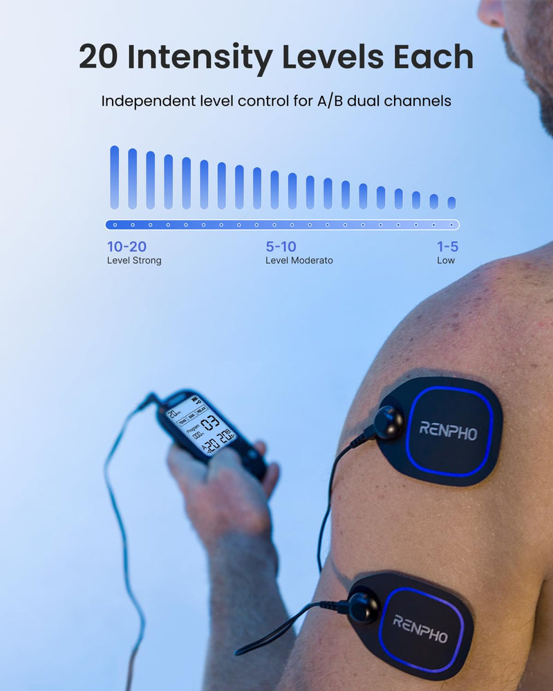 RENPHO TENS Unit Muscle Stimulator, 60 Programs EMS Unit for Back Pain Relief, Rechargeable TENS Machine with 20 Intensities, Muscle Growth Massager for Sciatica Shoulder Neck 8 Electrodes Pads