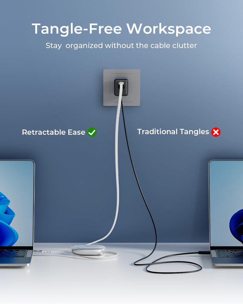 TALIX 240W Retractable USB C to USB C Cable, PD 3.2 Fast Charging-4.92FT | Mag Snap Storage, E-Marker Chip, Anti-Tangle Retractable Cord for Travel, MacBook, iPhone 17, Samsung S25 4.92 Feet