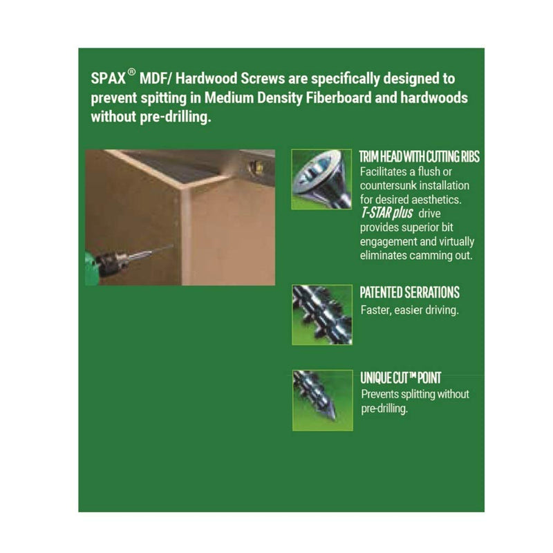 SPAX 6 X 1-1/2" MDF T-Star+ Partial Thread Zinc 1LB 315CT 6 x 1-1/2"