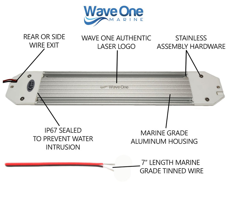 Wave One Marine 12" Dual Color Dimmable Dome Boat Light | 12V Volt RV Aluminum Housing Touch Dimmer Switch | IP67 Waterproof Interior Exterior (White | Red) White | Red