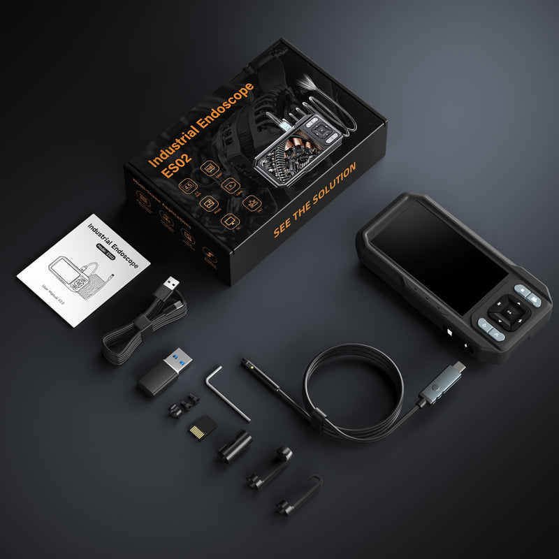 KIRFEIHT Endoscope Camera with Light, Dual Lens IP67 Waterproof Industrial Borescope with 32GB Card, Detachable 16.4FT Semi-Rigid Snake Cord, Android & PC Compatible for Plumbing HVAC Automotive Dual-Lens