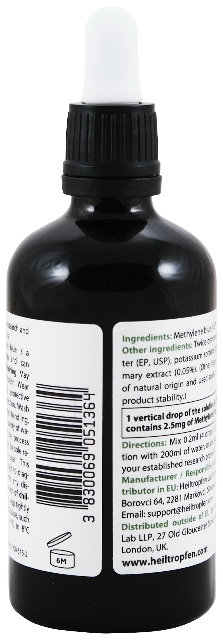 Methylene Blue 5% Solution 3.4 Fl Oz - 100 ml | Highest Concentration | Ultra High Purity | USP Pharma Grade Ingredients - Third-Party Tested | Formaldehyde Free | Glass Bottle | Heiltropfen®