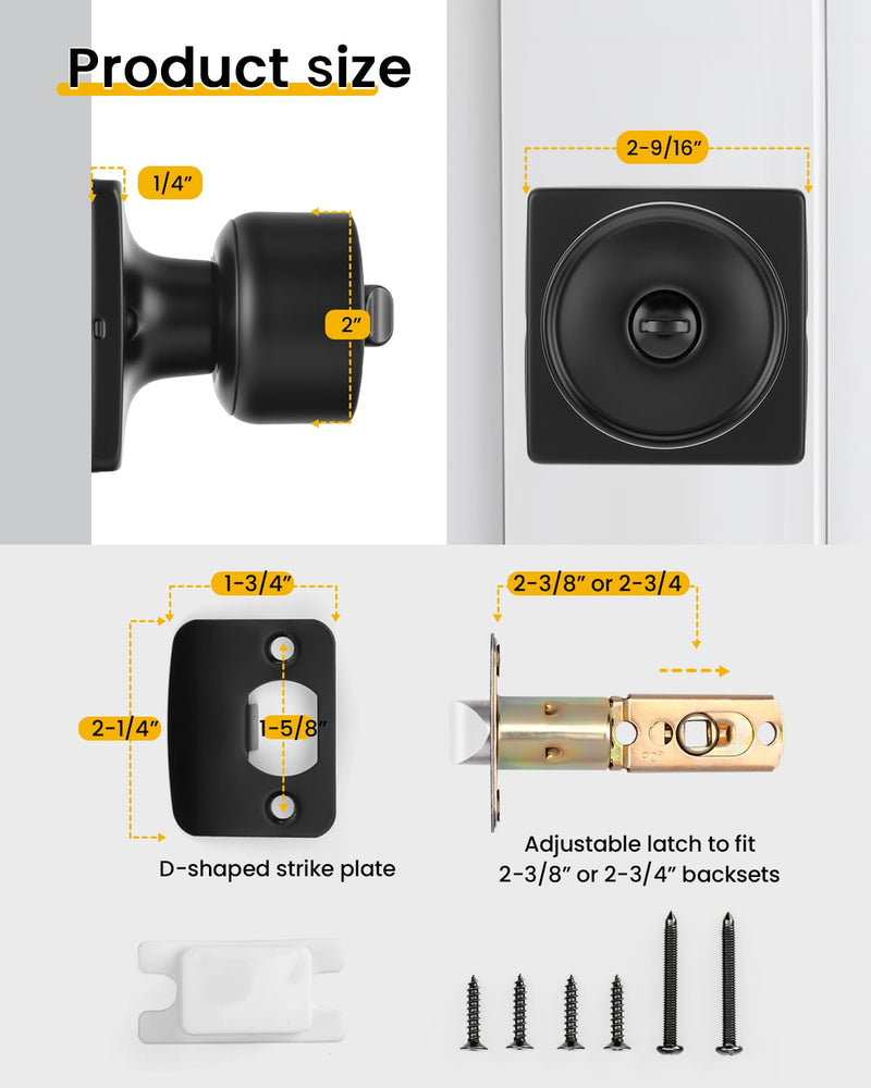 Goldenwarm Black Interior Door Knobs, Matte Black Privacy Door Knobs, Black Square Interior DoorKnobs for Bedroom, Bathroom, Modern Design (1 Pack) 1