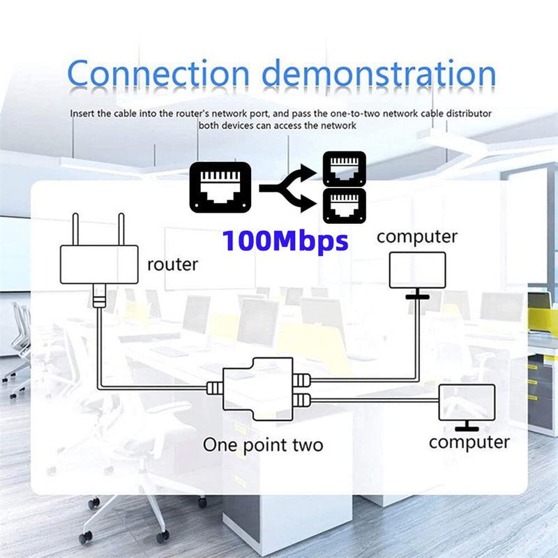 cablecc 100Mbps UTP STP RJ45 8P8C Plug to Dual RJ45 HUB Splitter Network Ethernet Switcher Adapter RJ45 1-to-2