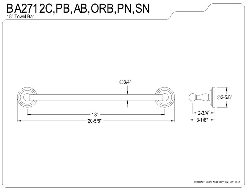 Kingston Brass BA2712AB Milano 18" -Towel Bar, Antique Brass