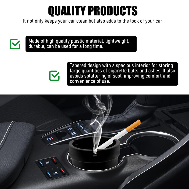 Car Ashtray, Smokeless Smellproof Self-Extinguishing Auto Ashtray, Portable Mini Vehicle Cigarette Trash Can for Home Office, Universal Car Ashtray Fits Most Cup Holder (Black) Black