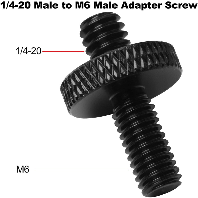 2PCS 1/4-20 Male To M6 Male Adapter Screw Double Ended Camera Microphone Stand Conversion Screw Aluminum Alloy Thread Adapter For Tripod Mic Mount Black