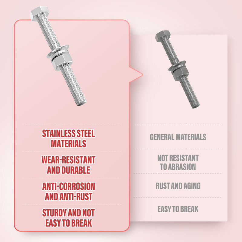 10PCS 1/2-13 x 3 304 Stainless Steel External Hex Bolt, Fully Threaded Bolt with Nut Flat & Lock Washers and Spanner 1/2-13 x 3"