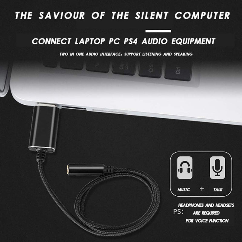 USB to 3.5mm Headphone and Microphone Jack Audio Adapter with 3.5mm Combo Aux Stereo Converter for Headset Mac PS4 PC Laptop Desktops External Sound Card Audio for Windows (100cm, Black) 100cm