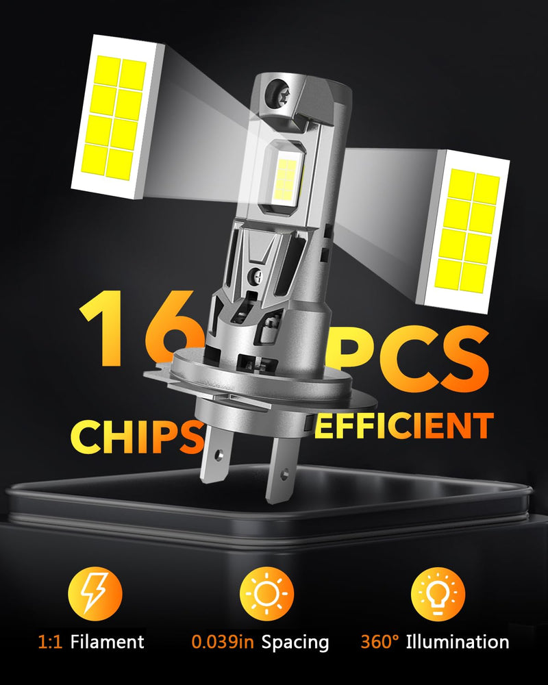OXILAM Newest H7 LED Bulb 22000LM 7X Brightness, 6500K Cool White Light, 1:1 Size No Adapter Required, Plug and Play Fog Light Halogen Replacement, Pack of 2