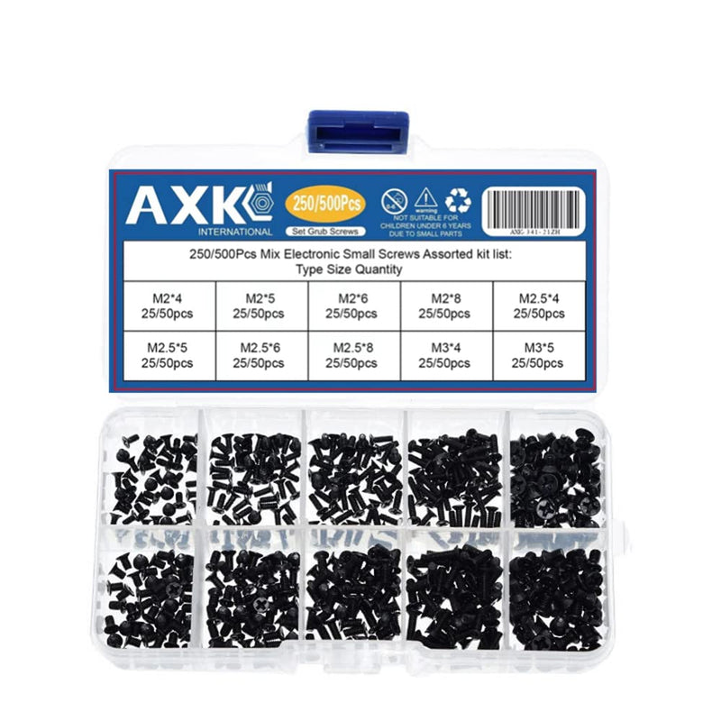 AXK GB819 M2 M2.5 M3 KM Screw Flat Head Phillips Screws Laptop Notebook Screws Set Kit for Computer Small Screw 250Pcs/500Pcs (250) 250