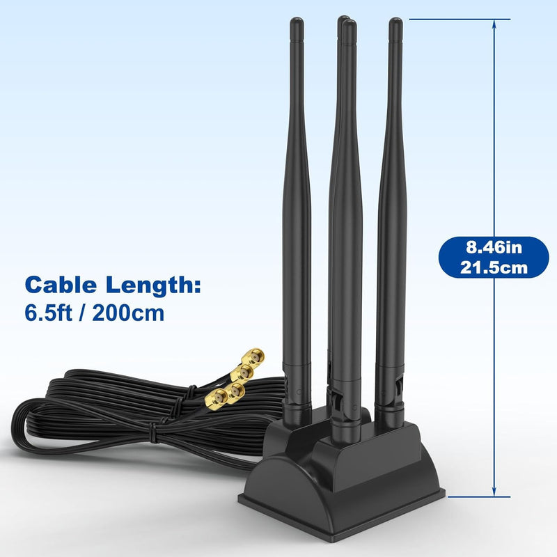Eightwood Dual Band WiFi 6 Antenna 2.4GHz 5GHz, 4 RP-SMA Connector WiFi Antenna Magnetic Base for PC Desktop Computer PCIe Bluetooth Card Wireless Router and Access Point
