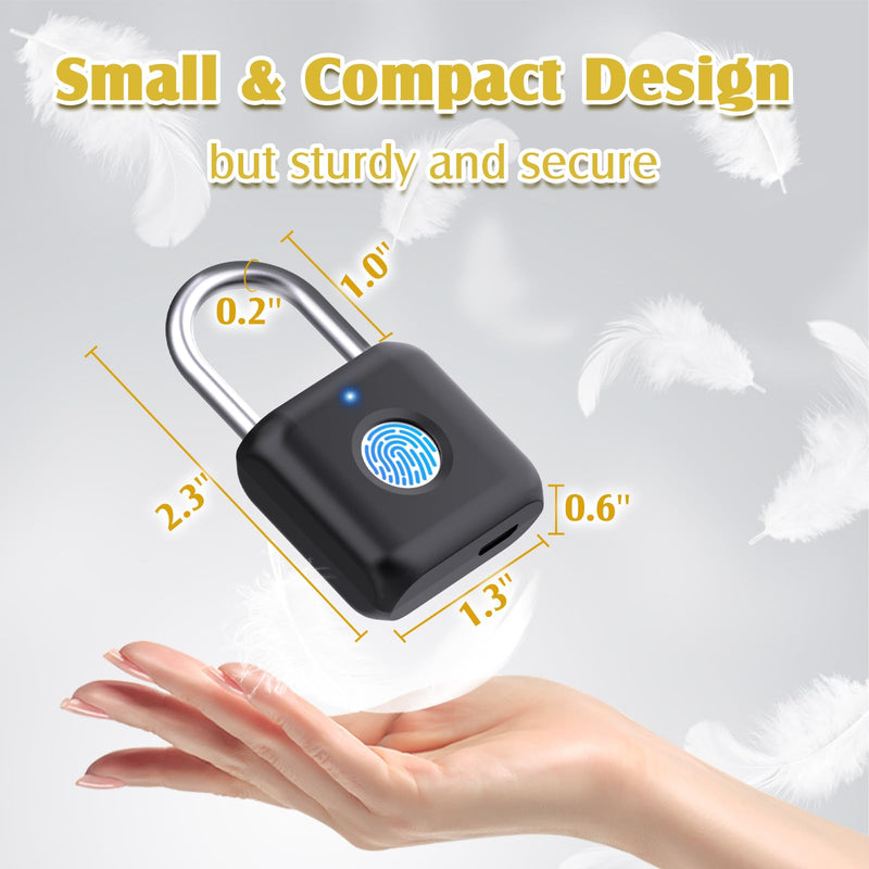 Fingerprint Padlock, Pothunder Smart Padlock, Locker Lock, Fingerprint Lock with APP Unlock, USB Rechargeable, Suitable for Gym Locker, Door(Black) Onyx Black
