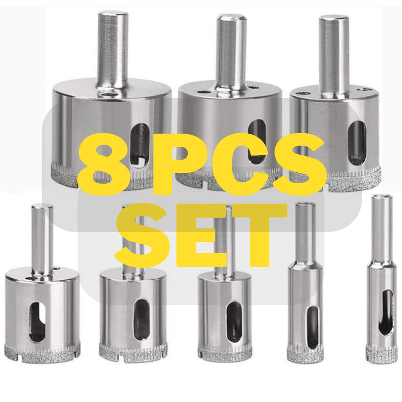 Drilax Diamond Drill Bit Set | 8-Piece Hole Saw Kit (3/8" to 1-3/4") for Ceramic, Porcelain, Glass, Granite & Tile | Standard 3/8" Shank, 1-1/8" Depth | Versatile Wet Drilling Tool