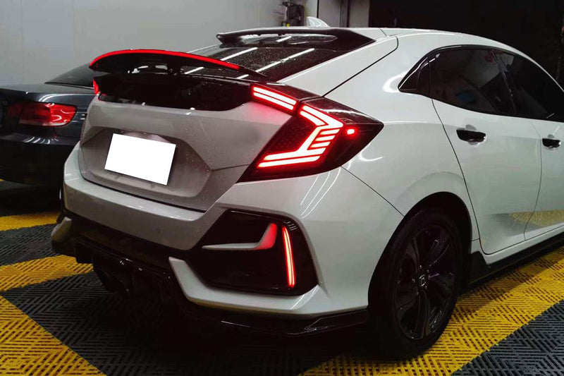 iJDMTOY Red Lens 24-SMD LED Bumper Reflector Lights Compatible With 2017-21 Honda Civic Hatchback, SI or Type-R Sedan, Function as Tail, Brake Lamps