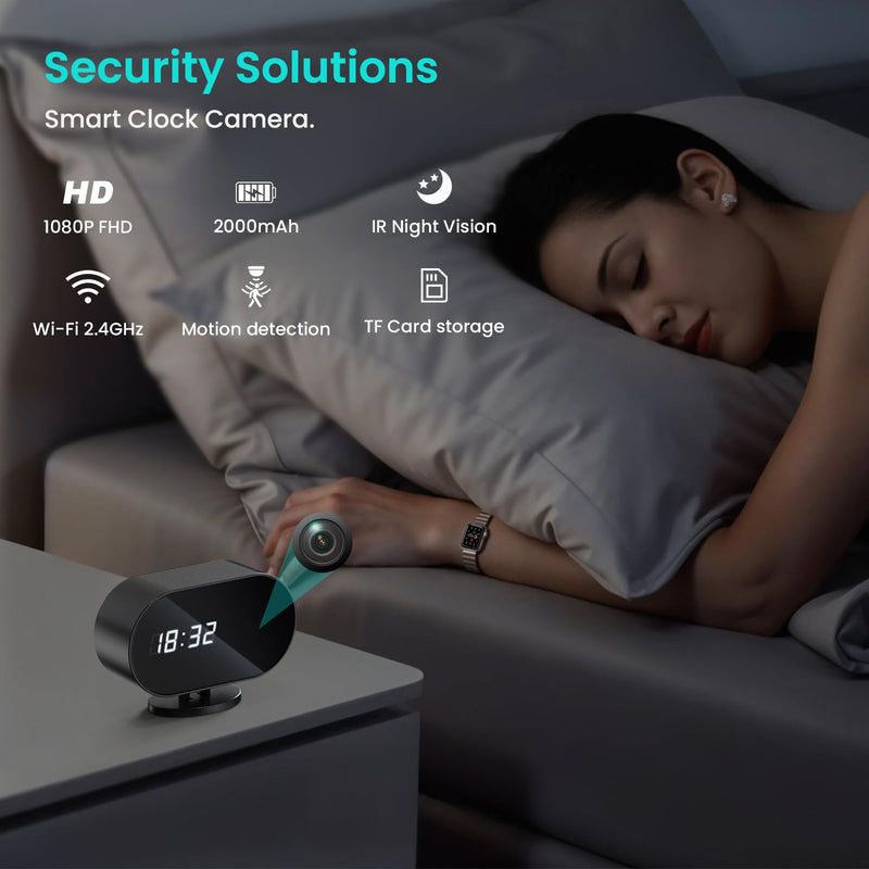 Hidden Camera Clock with 2 MP IR Night Vision WiFi 2000 mAh Motion Detection Spy Camera Portable for Home, Office