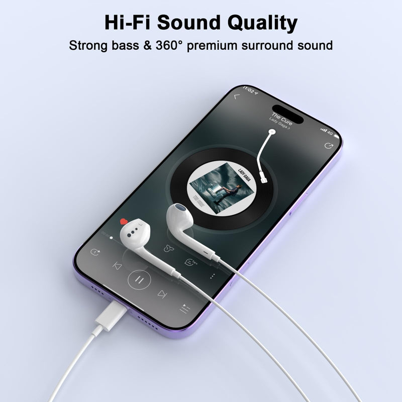 2 Pack [Apple MFi Certified] Wired Headphones for iPhone 14 13 12 Pro Max | for iPhone Earbuds with Built-in Microphone & Volume Control Nosie Reduction Earphones for iPhone 14 13 12 11 Pro Max XS XR X LWhite
