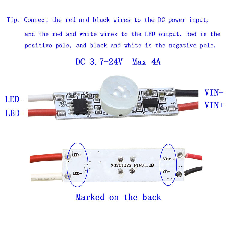 Motion Sensor Switch, DC 3.7v to 24V 4A PIR Motion Sensor for LED Lights, Mini Infrared Sensor Switch That can be Built into The Light bar or Box (3 Pieces 1037）, 3pieces 1037