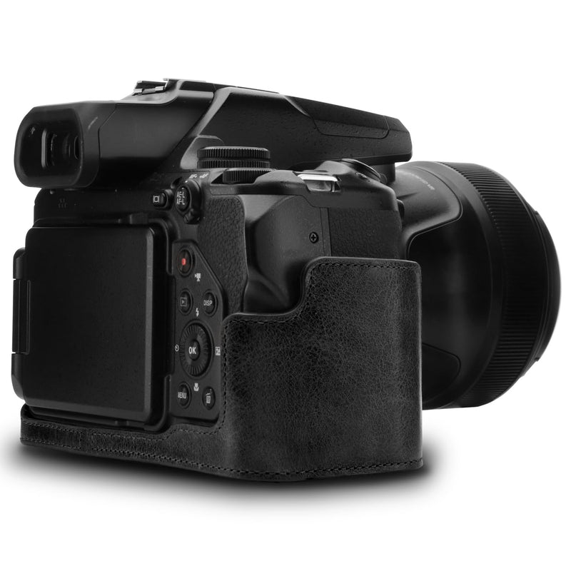 MegaGear Genuine Leather Half Camera Case Compatible with Nikon Coolpix P1100 Black